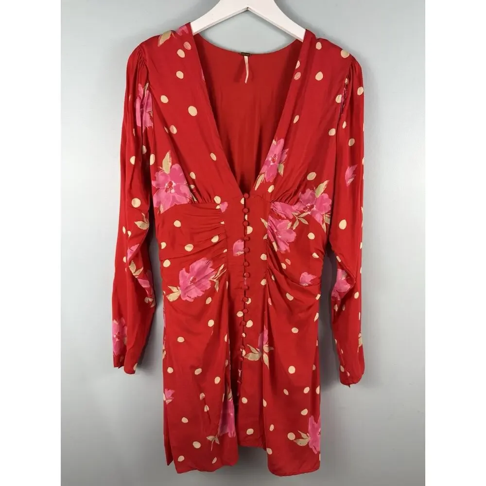 Free People Women's Sz M Strawberry Combo Floral Date Night Mini Dress Feminine